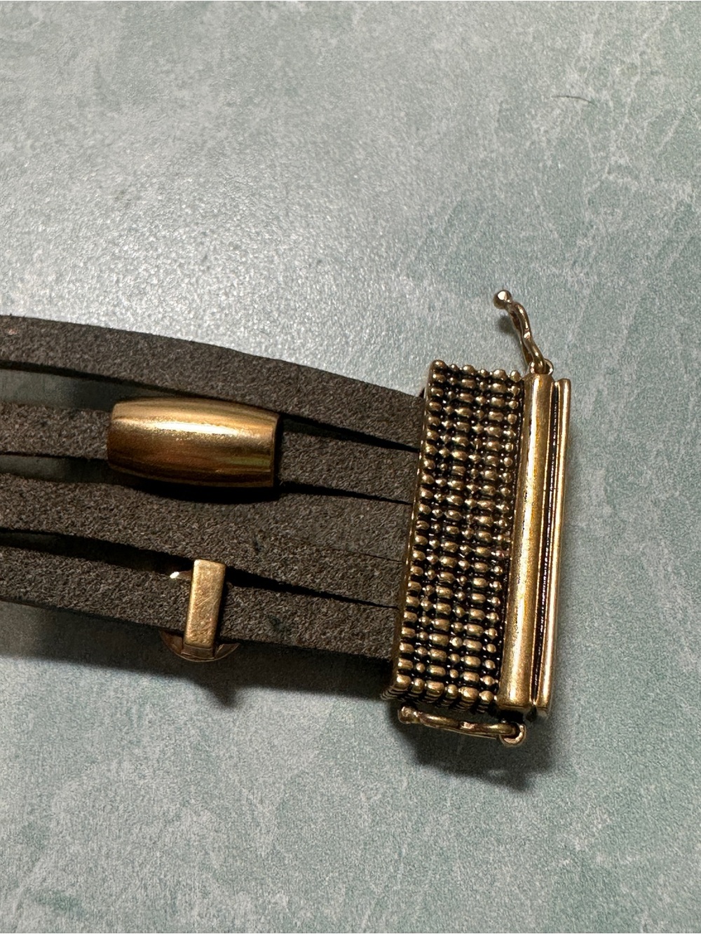 Barse Multi-Stone Black Leather Wrap Bracelet with Gold Accents - Picture 5 of 7